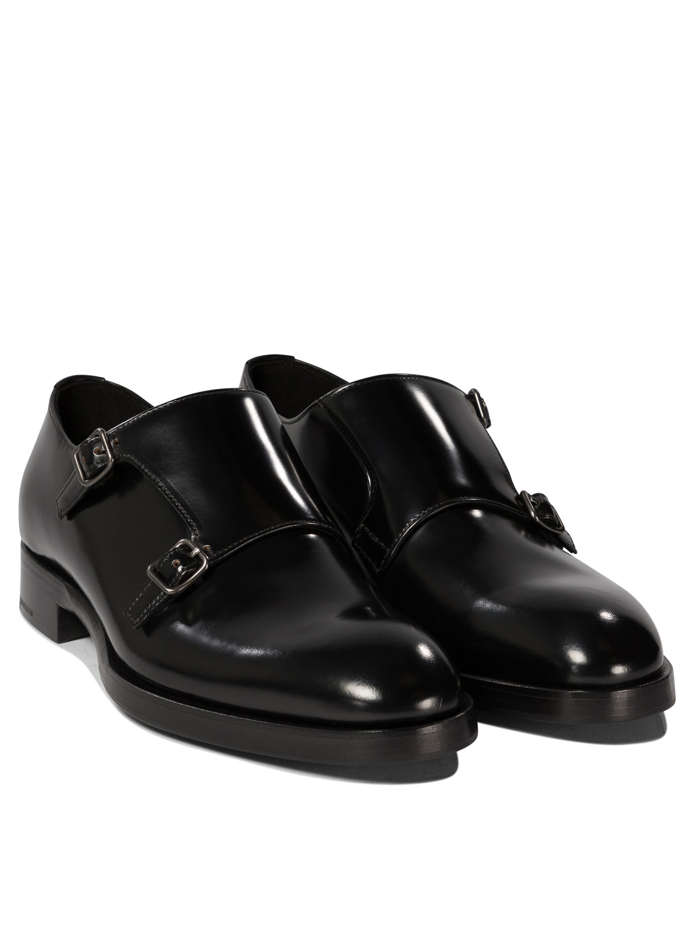 PRADA Black   Monk shoes in brushed leather